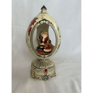 Sankyo Revolving Musical Christmas Egg, Santa & Children, Silver Toned